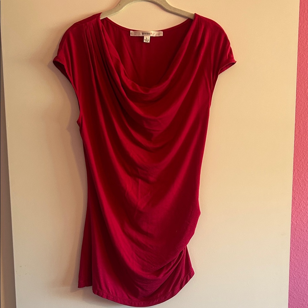 Studio M dark cherry Drape Neck Blouse large